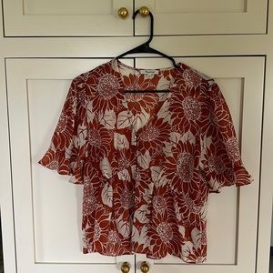 Madewell Silk Journal Keyhole-Sleeve Top in Sunflower Season